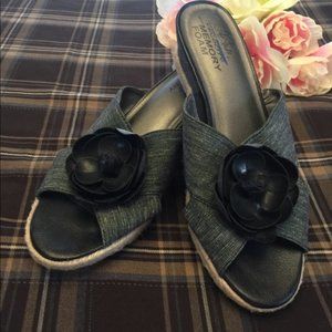 LIFESTRIDE OMEGA ESPADRILLE WEDGE SANDALS BLACK 9W